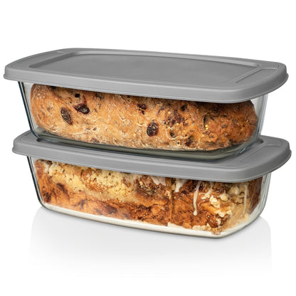 Glass Loaf Pan with Lid Large Capacity 1.9Qt – Microwave & Oven Safe Bread Baking Dish with Handle, Stackable Sealable Glass Baking Pan for Bread, Cakes & Food Storage, Kitchen Baking Supplies