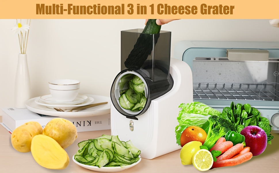 Electric Vegetable Slicer Shredder with Multi Cone Blades – Spiralizer & Salad Maker for Fruits Veggies, Stainless Steel, Semi-Auto, White & Green