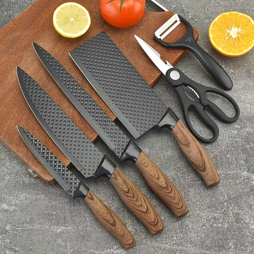 Chef Slicing Knife Set with Scraper 6pcs High Carbon Stainless Steel Super Sharp Anti-Stick Wooden Handle Kitchen Knives for Home Cooking Camping RV Trips Gift Box