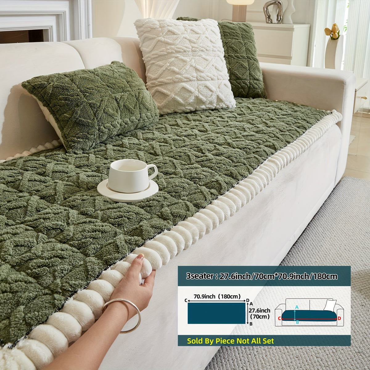 Bohemian Sofa Cover Quilted Plush with Ruffles – Machine Washable Couch Protector for Pets, Anti-Slip Furniture Cover for Armchair Loveseat 3 4 Seater Sofa