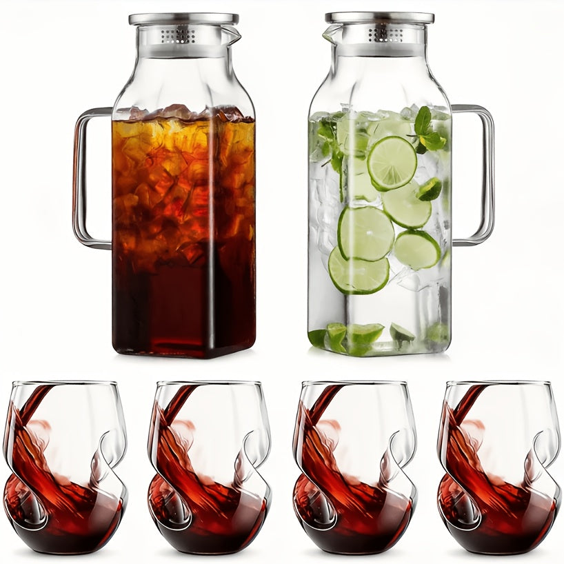 Glass Pitcher with Lid & Handle 68oz – Borosilicate Water Jug for Fridge, Iced Tea, Coffee Carafe & Cold Drinks, Heat Resistant, 304 Stainless Steel Lid, 1 or 2 Pack