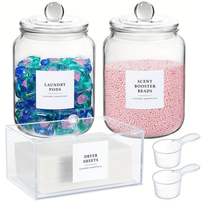 Glass Jars with Airtight Lids Labels and Spoons, Half Gallon Wide Mouth Storage Canisters for Laundry Detergent Pods Scent Booster Beads Sugar Bath Salts, 1 2 3 4 Pack Options