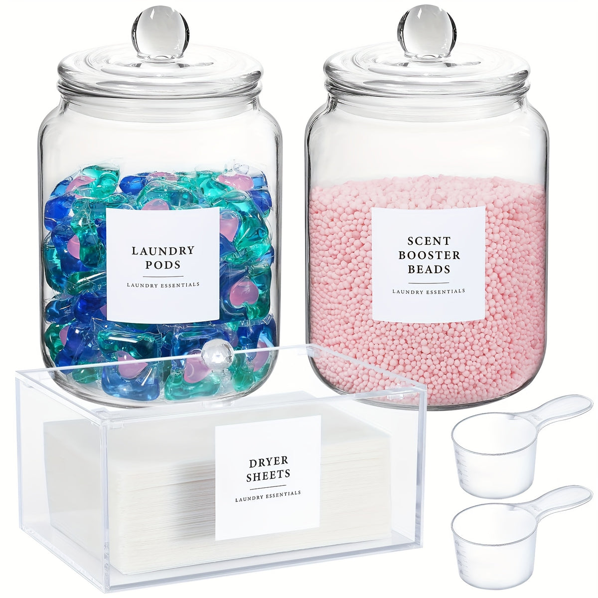 Glass Jars with Airtight Lids Labels and Spoons, Half Gallon Wide Mouth Storage Canisters for Laundry Detergent Pods Scent Booster Beads Sugar Bath Salts, 1 2 3 4 Pack Options