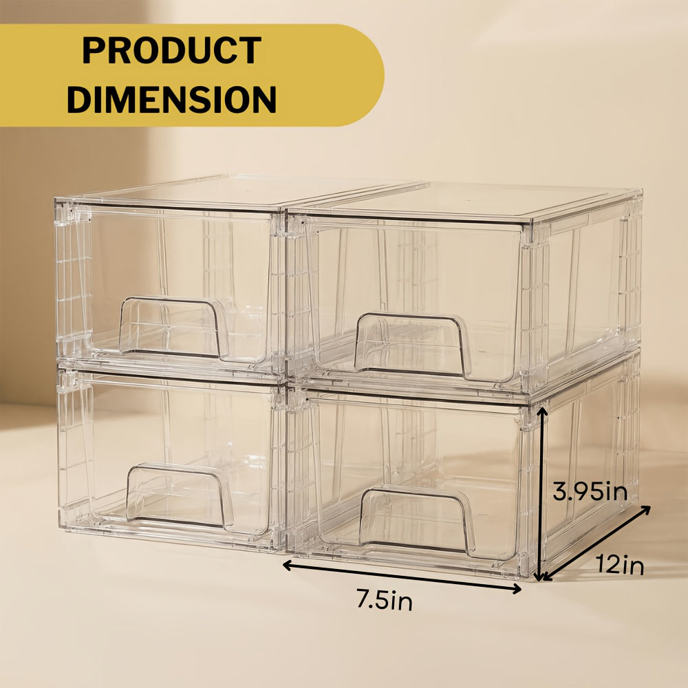 Clear Acrylic Stackable Storage Drawers with Handles – Refrigerator & Pantry Organizer Bins for Fridge, Kitchen Cabinet, Bathroom, Under Sink – 4, 6, 8, 10 Pack