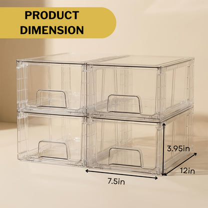 Clear Acrylic Stackable Storage Drawers with Handles – Refrigerator & Pantry Organizer Bins for Fridge, Kitchen Cabinet, Bathroom, Under Sink – 4, 6, 8, 10 Pack