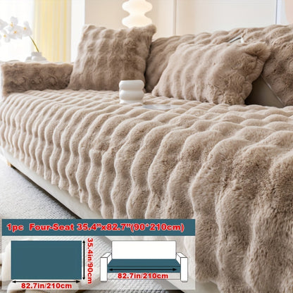 Faux Rabbit Plush Sofa Cover Winter Warm Thickened Anti-Slip Furniture Protector – Soft Pet-Friendly Couch Cover for Living Room Bedroom Office, 4 Colors