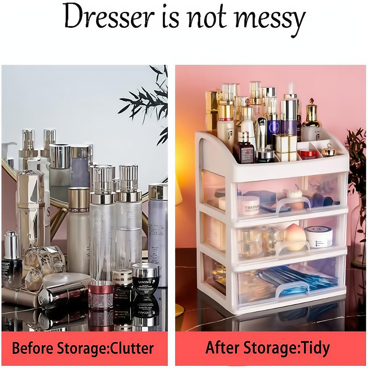 4-Layer Cosmetic Storage Organizer with 3 Pull-Out Drawers Large Capacity Skincare Makeup Desktop Rack No Assembly Bathroom Bedroom Vanity Organizer Gift for Women