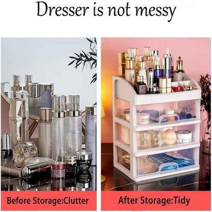 4-Layer Cosmetic Storage Organizer with 3 Pull-Out Drawers Large Capacity Skincare Makeup Desktop Rack No Assembly Bathroom Bedroom Vanity Organizer Gift for Women