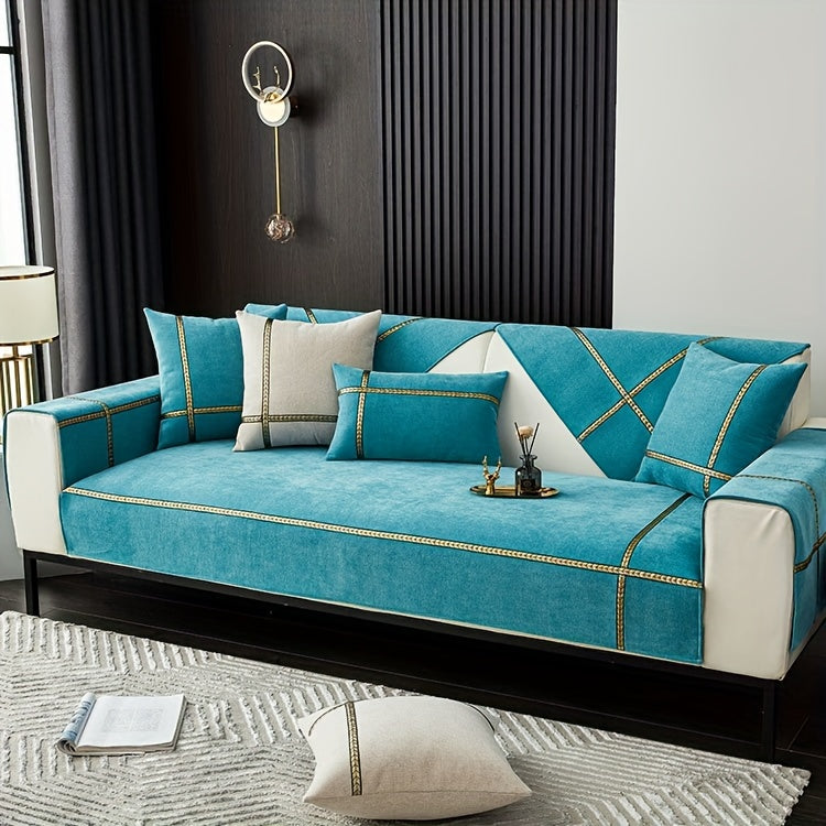 Chenille Sofa Cover Pet-Friendly All-Season Slipcover Furniture Protector for Living Room Bedroom Office - Fits Single 2 3 4 Seater Sofa - Blue-Green Deep Gray Off White Light Gray