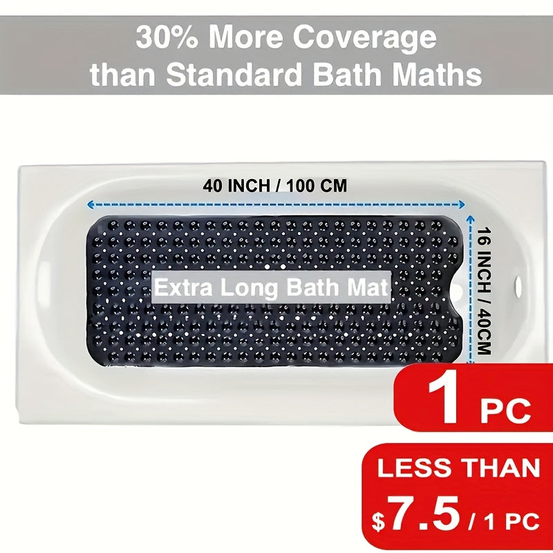 Non-Slip Bathtub Mat with Suction Cups Extra Long – Machine Washable Quick-Dry Shower Mat with Drain Holes, Textured Safety Bath Rug for Bathroom Tub & Wet Areas, 2pcs Set