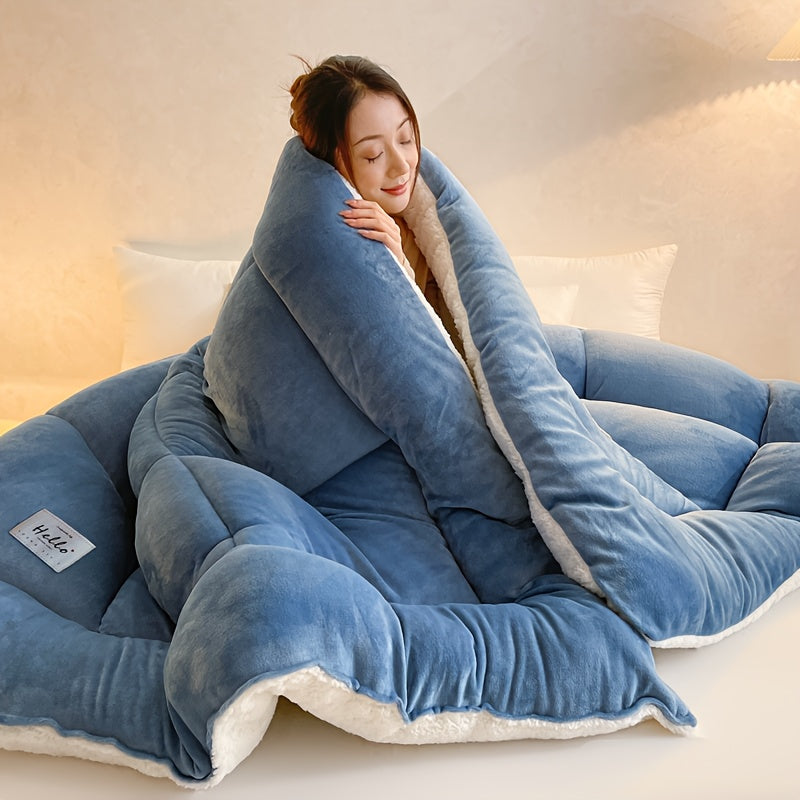 All Season Comforter Thick Soft Quilted Duvet Machine Washable Box Stitch Solid Color – Twin Full Queen King Breathable Warm Bedroom Comforter for Fall Winter Rouge Black Grey Blue Green