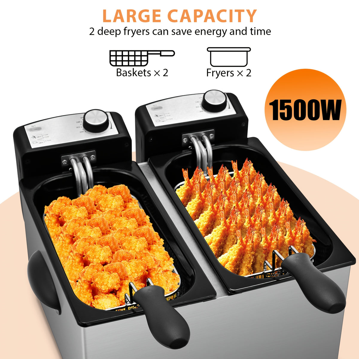 Home Deep Fryer with Basket Stainless Steel – 1.5L 2.5L 3L 6L Oil Fryer Adjustable Temperature 266–374°F Viewing Window Lid Cool-Touch Handle Easy Clean Kitchen Cooking Appliance