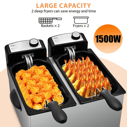 Home Deep Fryer with Basket Stainless Steel – 1.5L 2.5L 3L 6L Oil Fryer Adjustable Temperature 266–374°F Viewing Window Lid Cool-Touch Handle Easy Clean Kitchen Cooking Appliance