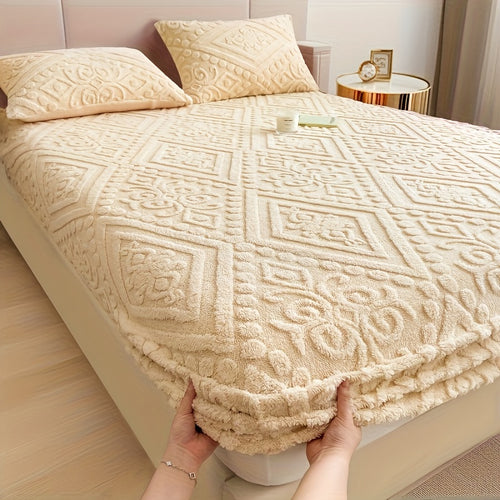 Velvet Mattress Cover Bed Protector Thickened Warm Fitted Mattress Pad European Style Taff Velvet Bed Cover Twin Full Queen King California King Fall Winter Bedroom