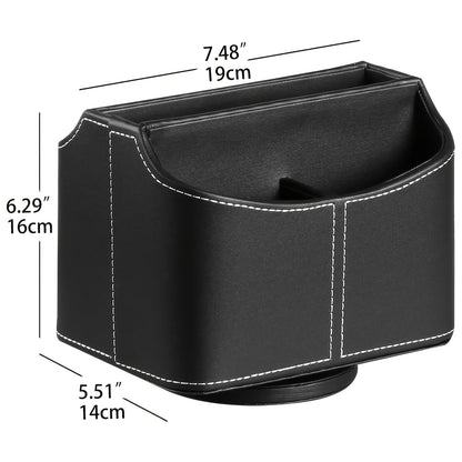 360° Swivel Remote Control Holder 5 Compartments PU Leather Desktop Organizer Caddy - Multifunctional Storage Box for TV Remotes Phones Glasses Cosmetics Stationery - Home Office Decor