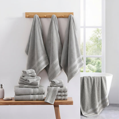 Bath Towel Set 12 or 24 Piece Hotel Quality Cotton Highly Absorbent Quick Dry – Bath Towels Hand Towels Washcloths for Hotel Spa Gym Home Bathroom Dark Gray White Orange Blue Purple Navy