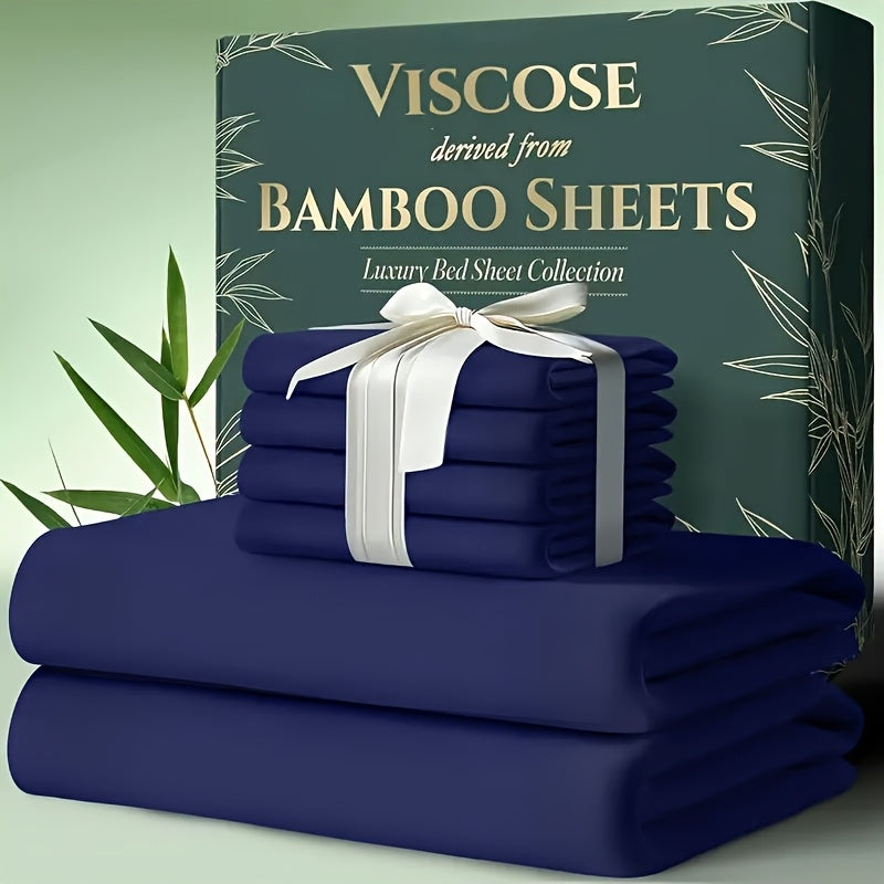 Bamboo Cooling Bed Sheet Set 6-Piece – Ultra-Soft Deep Pocket Fitted Sheet for Hot Sleepers Double-Stitched Machine Washable Twin Full Queen King in 7 Colors