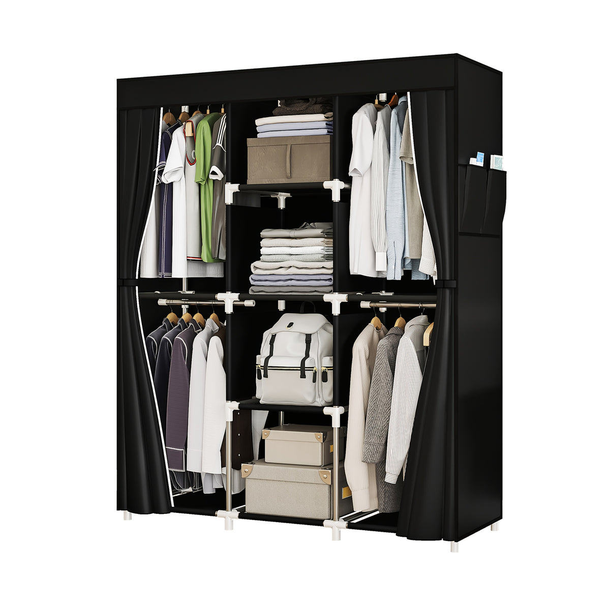Portable Wardrobe Closet Organizer 51 Inch – Metal Hanging Rack with Non-Woven Fabric Cover, Freestanding Clothes Storage for Bedroom Apartment Dorm