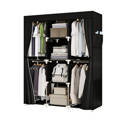 Portable Wardrobe Closet Organizer 51 Inch – Metal Hanging Rack with Non-Woven Fabric Cover, Freestanding Clothes Storage for Bedroom Apartment Dorm