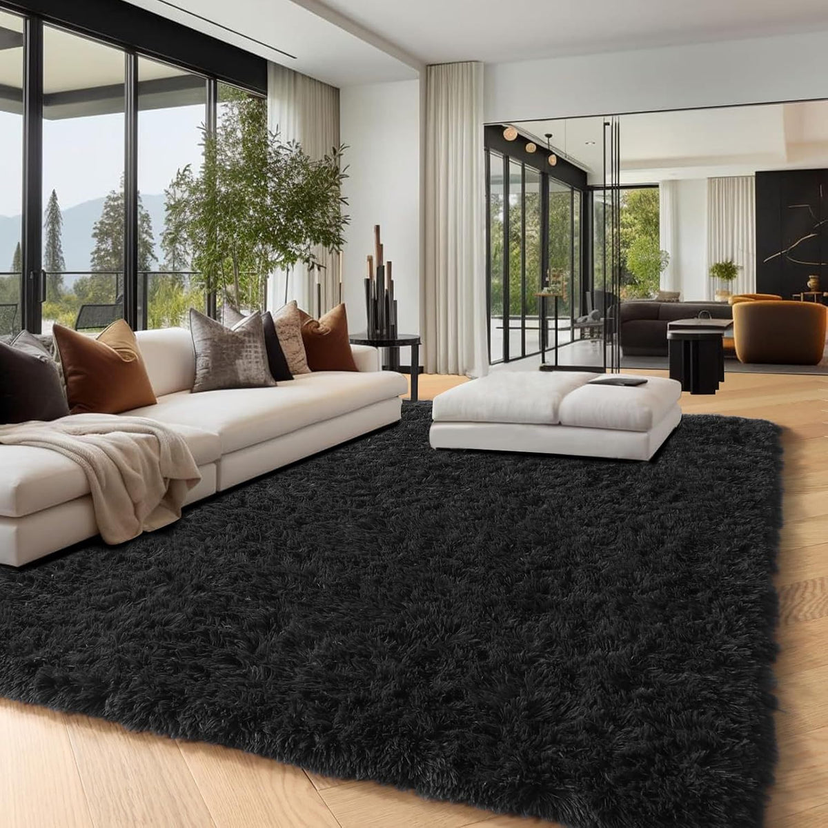 Machine Washable Shaggy Area Rug 650GSM Thick Plush – Soft Fluffy Carpet for Living Room Bedroom Playroom, Jacquard Tie-Dye & Solid Colors, 5x8 6x9 8x10 Ft, Black Grey White Pink Blue