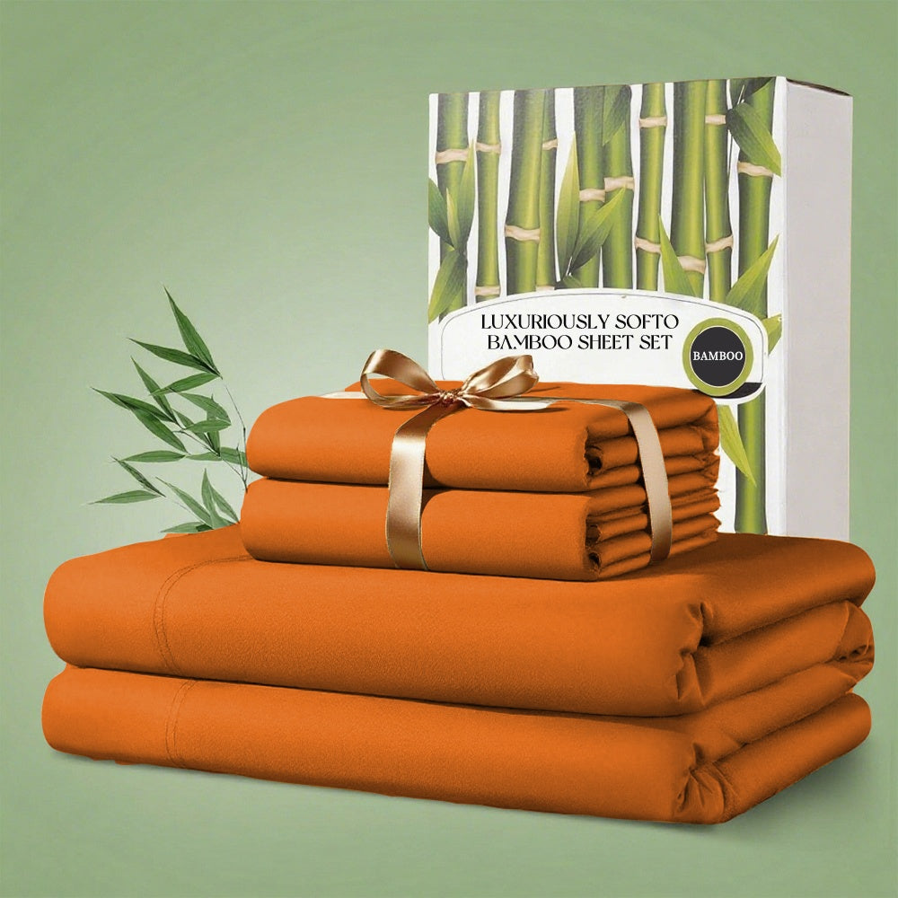 Bamboo Bed Sheet Set 4 Piece 2200TC Cooling Fabric Deep Pocket Fitted Sheet Ultra Soft Breathable for Hot Sleepers Twin Full Queen King Shrink Fade Wrinkle Resistant Hotel Quality Multiple Colors