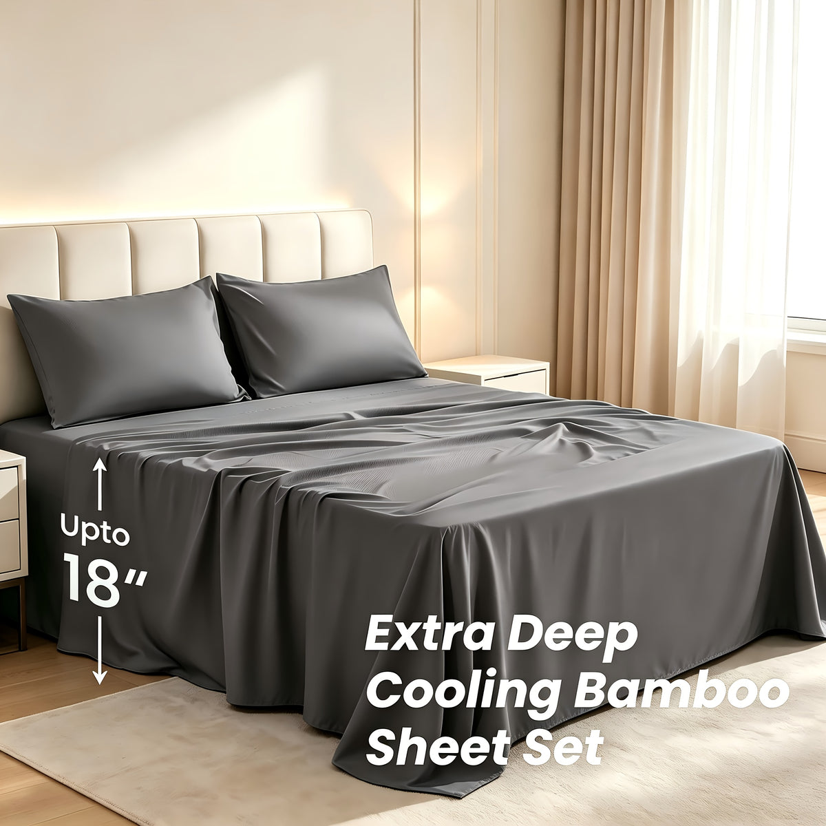 2200TC Bamboo Fiber Bed Sheets Ultra Thick - 18 Inch Deep Pocket, Cooling Breathable Soft Bedding Set, Shrink & Fade Resistant, All Season, Machine Washable, Twin Full Queen King - 14 Colors