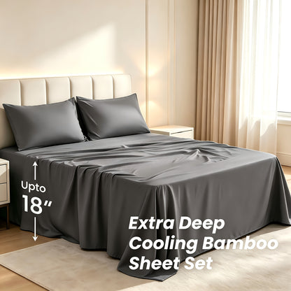 2200TC Bamboo Fiber Bed Sheets Ultra Thick - 18 Inch Deep Pocket, Cooling Breathable Soft Bedding Set, Shrink & Fade Resistant, All Season, Machine Washable, Twin Full Queen King - 14 Colors