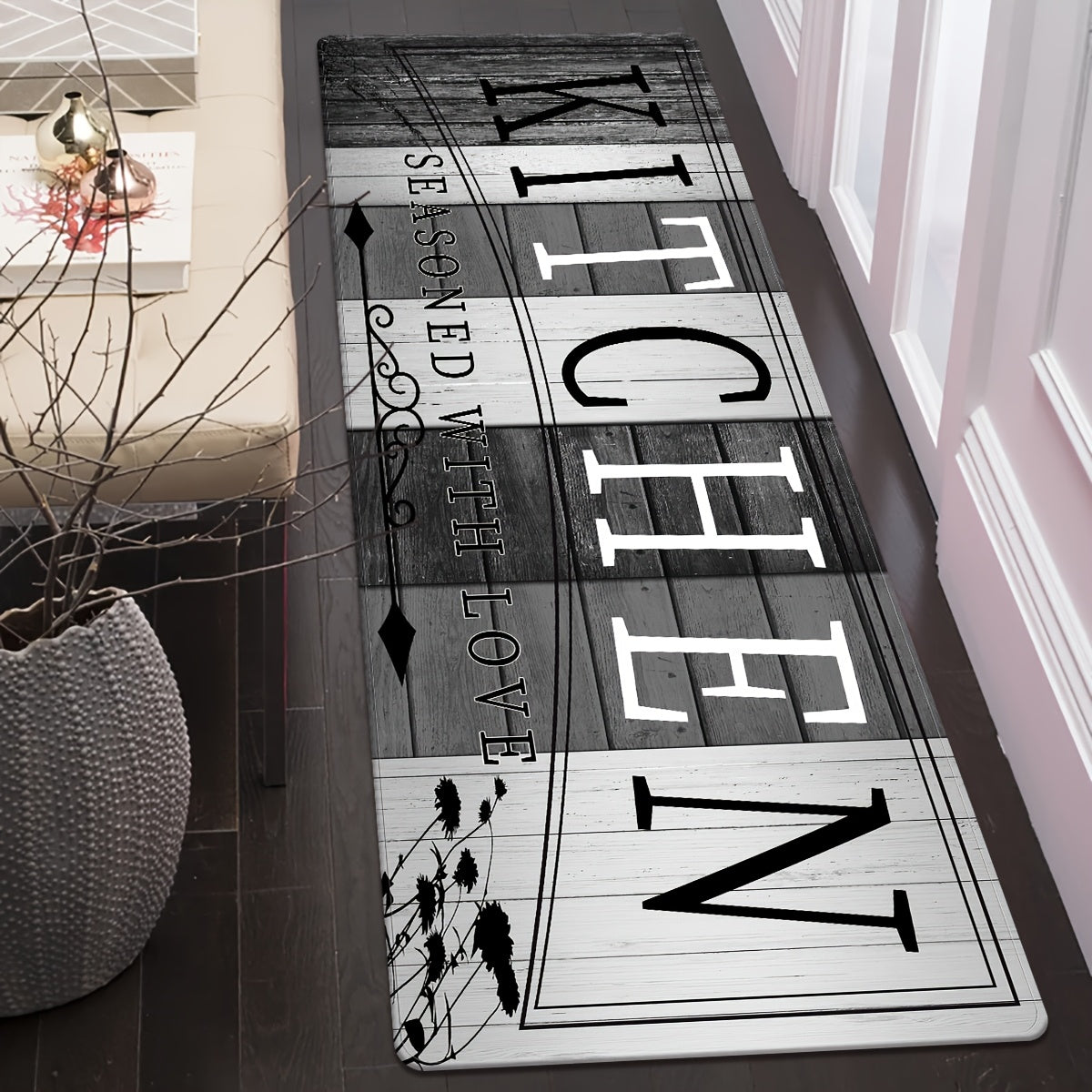 Kitchen Mat Printed Absorbent Non-Slip Durable Floor Mat for Kitchen Door Hallway Entryway Laundry Room, Modern Decorative Kitchen Rug Carpet Mat Easy to Clean