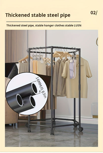Rotating Clothes Rack Hexagonal – Freestanding 360° Rotary Vertical Clothing Hanging Rack for Laundry Room Bedroom, Space Saving Garment Organizer for Small Apartment, Black or White with Optional Mesh Bag