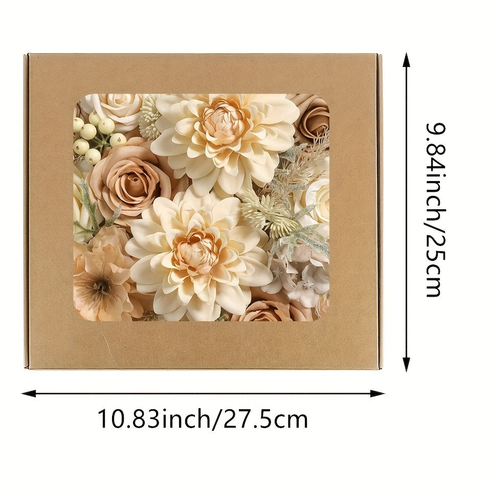 Artificial Flowers Box Set, Fake Roses & Mixed Faux Florals for DIY Wedding Bouquet, Table Centerpiece, Christmas Wreath & Home Decoration, Reusable Silk Flowers for Valentine's Day, Party, Bridal Shower, Naked Color