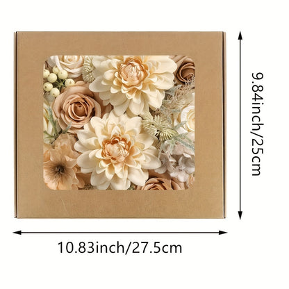 Artificial Flowers Box Set, Fake Roses & Mixed Faux Florals for DIY Wedding Bouquet, Table Centerpiece, Christmas Wreath & Home Decoration, Reusable Silk Flowers for Valentine's Day, Party, Bridal Shower, Naked Color