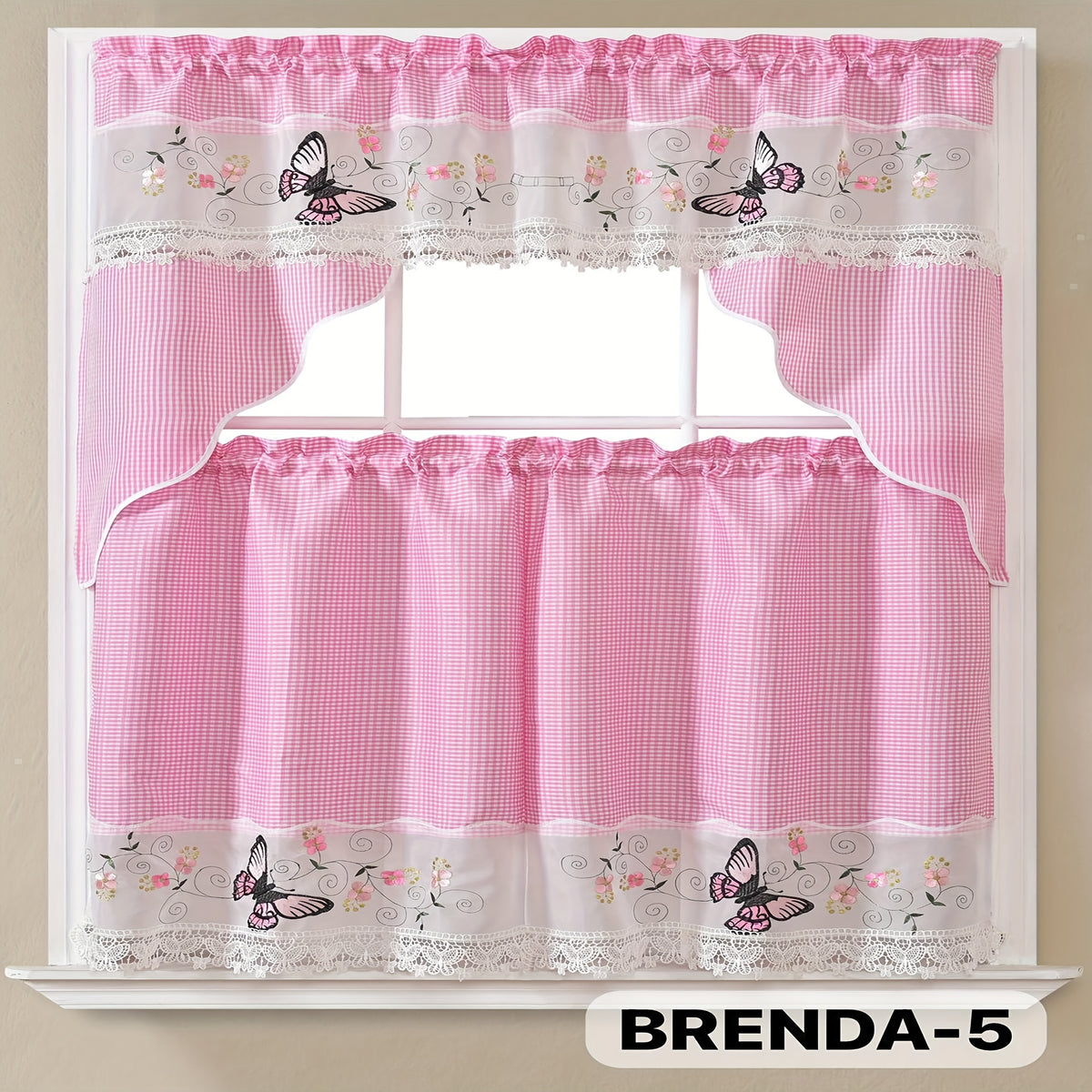Kitchen Curtains Set 3 Piece with Embroidery – Satin Fabric Valance and Tier Curtains for Kitchen Windows, 49 Colors, Light Filtering, Rod Pocket, Machine Washable