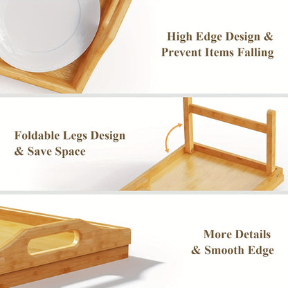 Bamboo Bed Tray Table with Folding Legs & Handles – 19.32 x 11.83 Inch Natural Wood Breakfast Tray for Bed Sofa, Laptop Desk Snack Serving Tray for Bedroom Living Room, 1 or 2 Pack