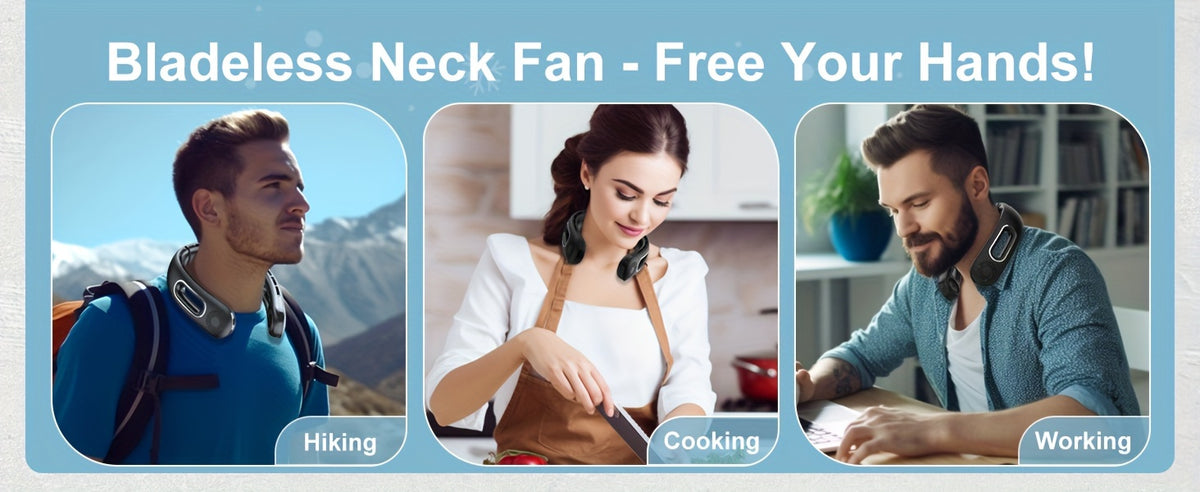 Bladeless Neck Fan 360° Cooling – Wearable Hands-Free Personal Fan with 16H Battery, 3 Speeds & USB Rechargeable, Portable Air Conditioner Fan for Women Men, Travel, Office & Outdoor Activities, Black & White