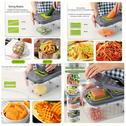 Vegetable Chopper 22-in-1 Pro - Multifunctional Food Dicer Slicer with 14 Blades, Drain Basket & Storage Container, Kitchen Mandoline Cutter for Onion Salad Fruit