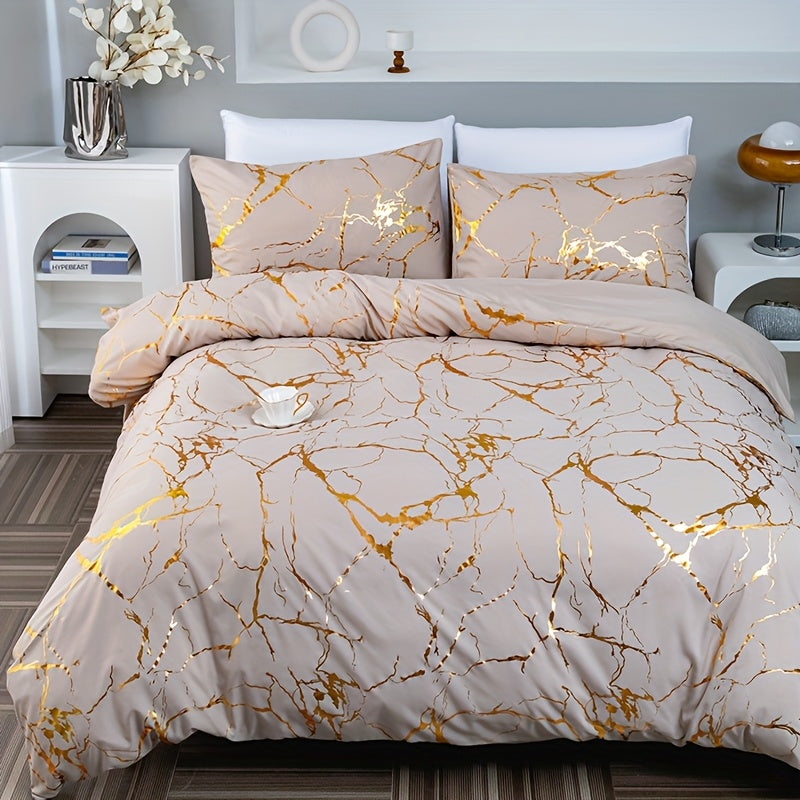 Duvet Cover Set 3-Piece Bronzing Texture | Super Soft Breathable Bedding Set with 2 Pillowcases, Twin Full Queen King, All-Season Bedroom Dormitory Comforter Cover, White Khaki Black
