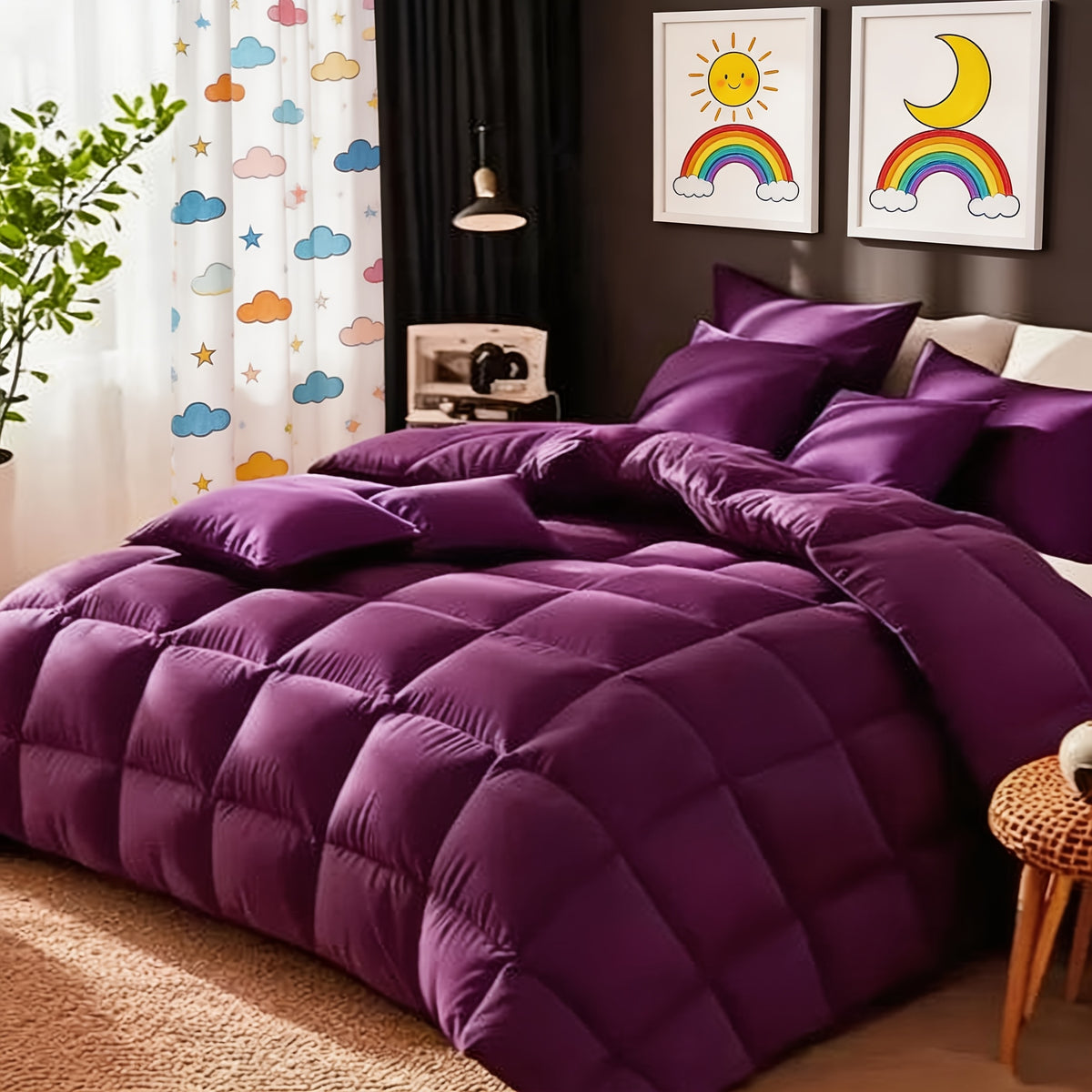 Comforter Sets Queen King Full 7 Piece Bed in a Bag – Soft Satin-Like Fabric, Breathable Quilt Set with Fitted Sheet, Flat Sheet & 4 Pillowcases, Multiple Colors for Bedroom Hotel School
