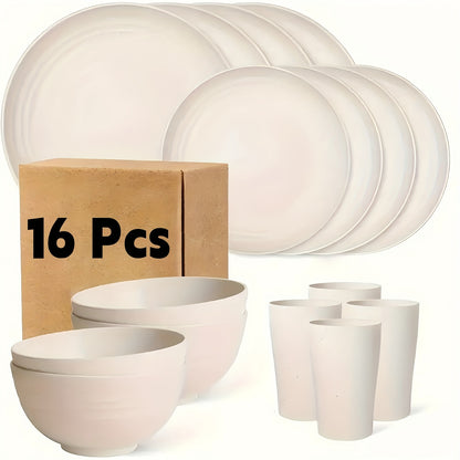Wheat Straw Dinnerware Set Unbreakable Multicolor – 4 / 16 / 32 Piece Lightweight Dish Set with Dinner Plate, Dessert Plate, Bowl & Cup | Dishwasher Safe, Perfect for Camping, Everyday Use & Gifts | Home Viaco