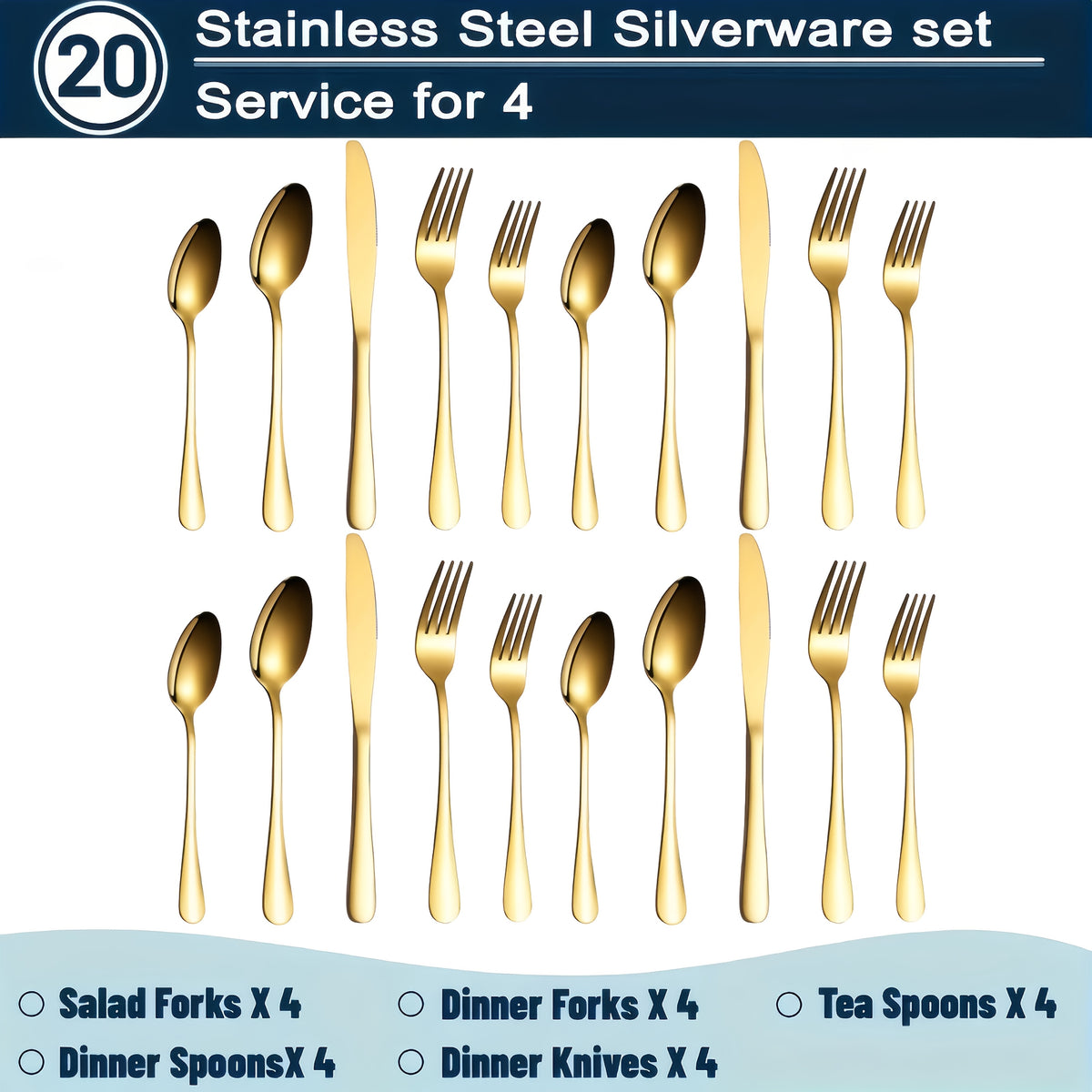Gold Silverware Set Stainless Steel 20 or 60 Piece Heavy Duty Dishwasher Safe Rust-Proof Non-Toxic Flatware with Gift Box for Restaurant Wedding Home Thanksgiving Christmas
