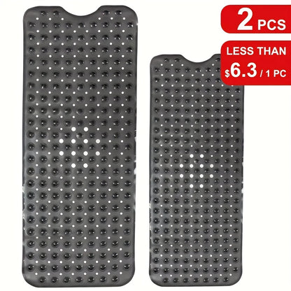 Non-Slip Bathtub Mat with Suction Cups Extra Long – Machine Washable Quick-Dry Shower Mat with Drain Holes, Textured Safety Bath Rug for Bathroom Tub & Wet Areas, 2pcs Set