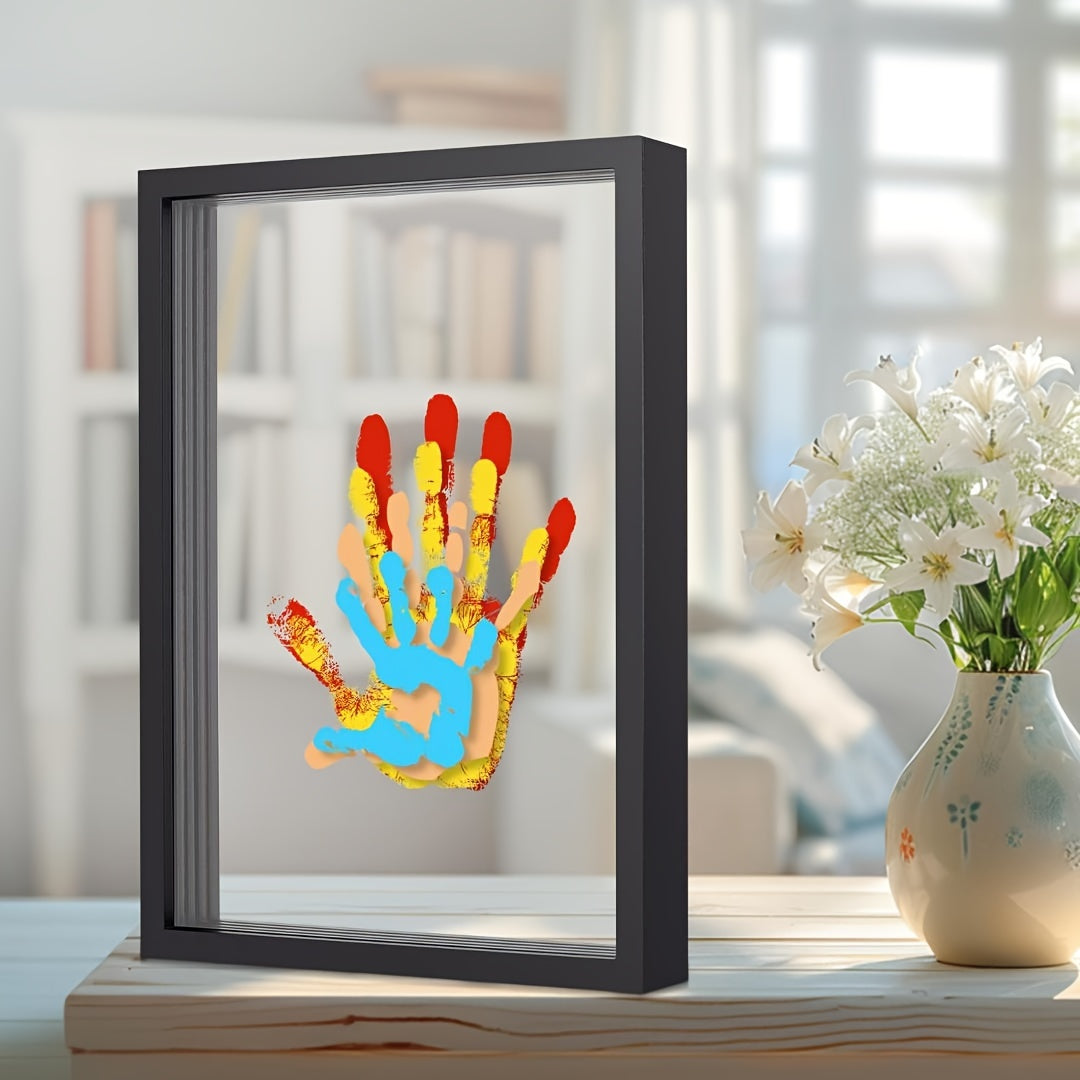 Family Handprint Kit with Wooden Frame - Handmade Keepsake Gift for New Parents, Baby Shower & Parents-To-Be, Includes 6 Acrylic Paint Colors, Memorable Home Decor Art