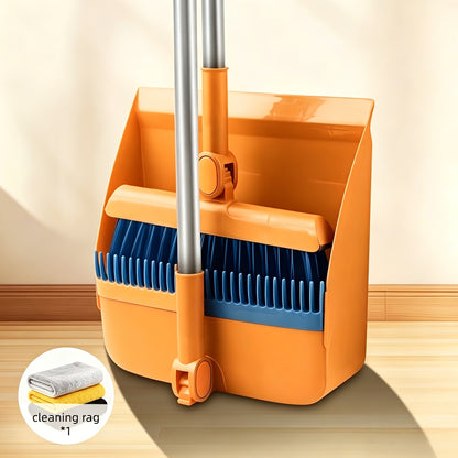 3-in-1 Upright Broom and Dustpan Set with Long Handle, Comb Teeth Dustpan, Garbage Bag Holder – Indoor Outdoor Floor Sweeping Brush Kit for Kitchen Balcony Patio Garage