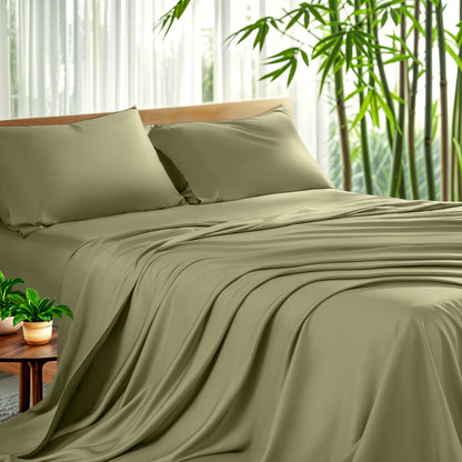 Cooling Bamboo Sheet Set 4 Piece – Soft Hotel Quality Bedding with Fitted Sheet, Flat Sheet & 2 Pillowcases, 16" Deep Pocket, Wrinkle & Shrink Resistant, All Season, Luxury Gift Box, Full Queen King