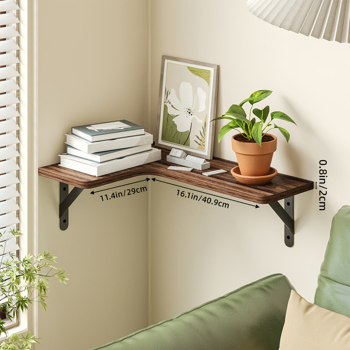 Corner Floating Shelves Rustic Wood 5 or 6 Piece Wall Mounted Heavy Duty Space Saving Storage Shelf for Bathroom Kitchen Bedroom Living Room, Easy Install 8 Colors