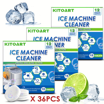 Ice Maker Cleaning Tablets 12/24/36 Pack – Deep Cleaning Descaler & Deodorizer, Food-Grade Citric Acid, Nickel-Safe, No Residue, Compatible with All Countertop & Portable Ice Machines