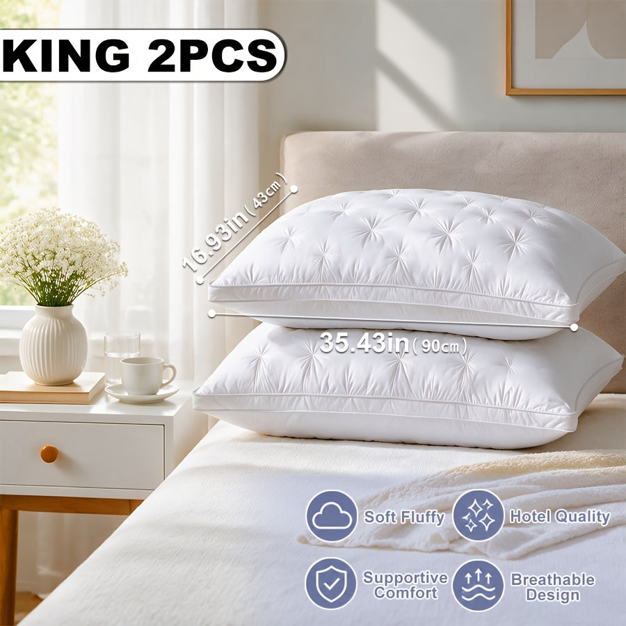 Luxury Hotel Quality Pillows 2 Pack Hypoallergenic Soft Plush Fill Breathable Cooling for Deep Sleep Side Back Sleepers Queen King Size All Season Machine Washable Bedroom Pillows