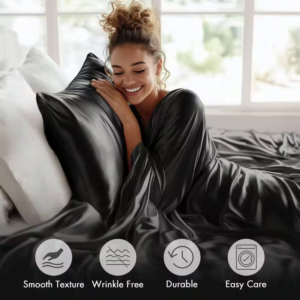 Satin Sheets Set 2100TC Ultra Soft Silky Breathable Bed Sheet Set 3 4 Piece Luxury Hotel Quality Deep Pocket Twin Full Queen King Champagne Black Pink Burgundy Navy