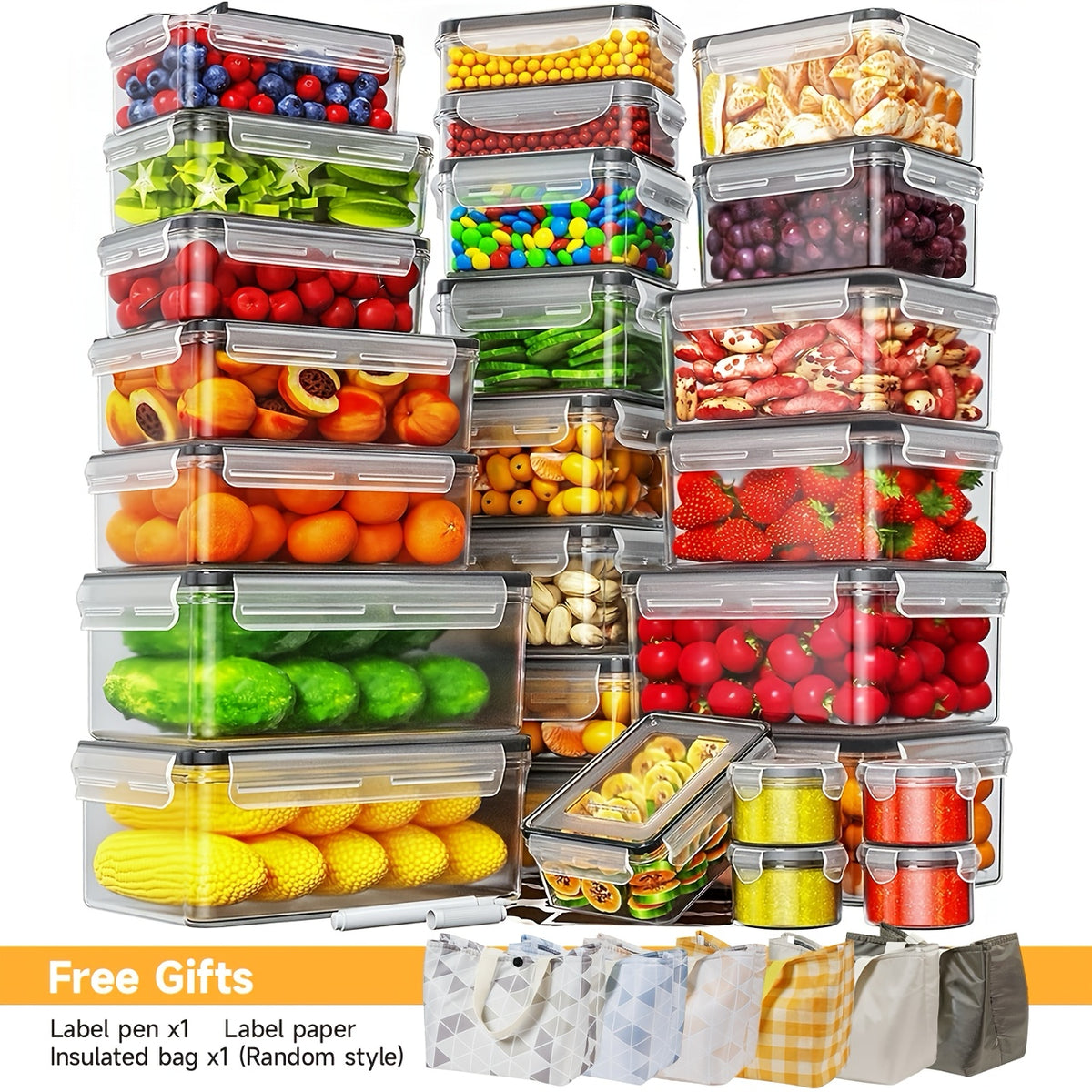 Food Storage Container Set 48 Piece Stackable Leak Proof with Lids 8 Sizes 24 Containers 24 Lids BPA Free Plastic – Airtight Kitchen Pantry Organizer Meal Prep Containers with Labels Black Blue
