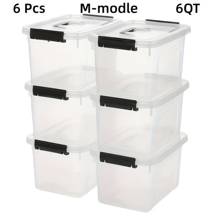 Clear Plastic Storage Boxes 6 Pack Stackable Containers with Locking Lid and Handle Transparent Organizer Bins for Pantry Crafts Books Home Office Garage