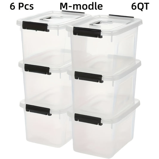 Clear Plastic Storage Boxes 6 Pack Stackable Containers with Locking Lid and Handle Transparent Organizer Bins for Pantry Crafts Books Home Office Garage
